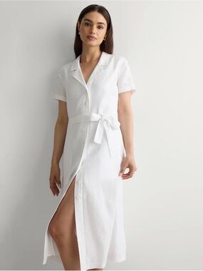 Quince 100% European Linen Button Front Dress NWT